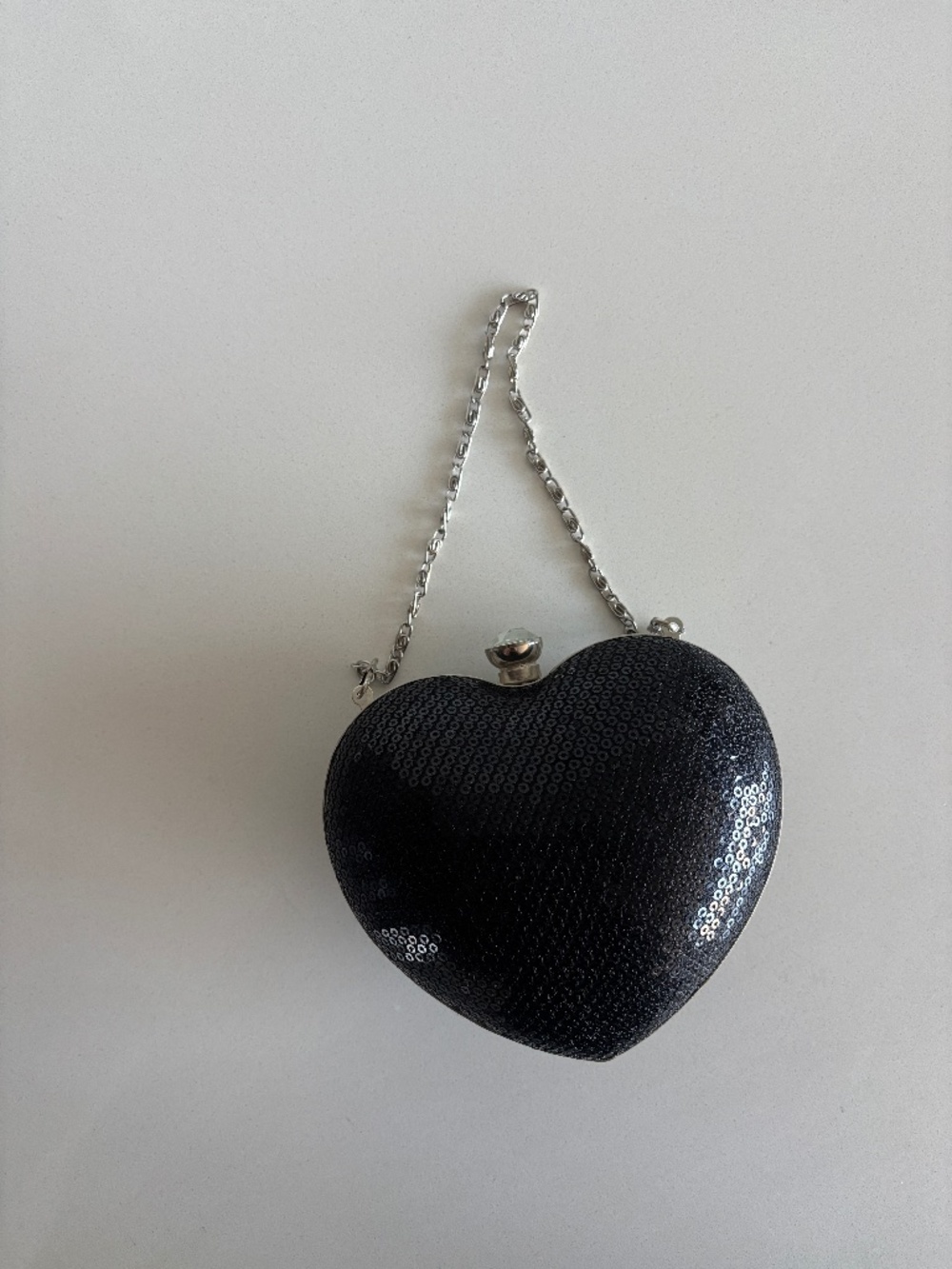 Black Sequin Heart Clutch